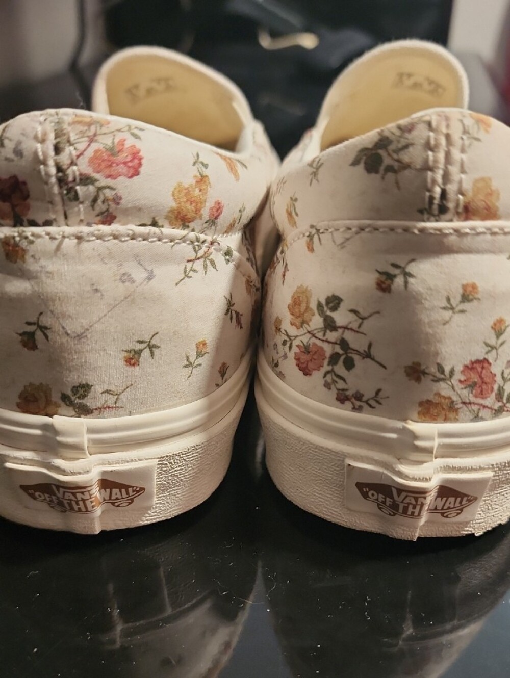Vans Floral Slip-On Sneakers in Cream with Pink & Yellow Roses - Picture 4 of 6